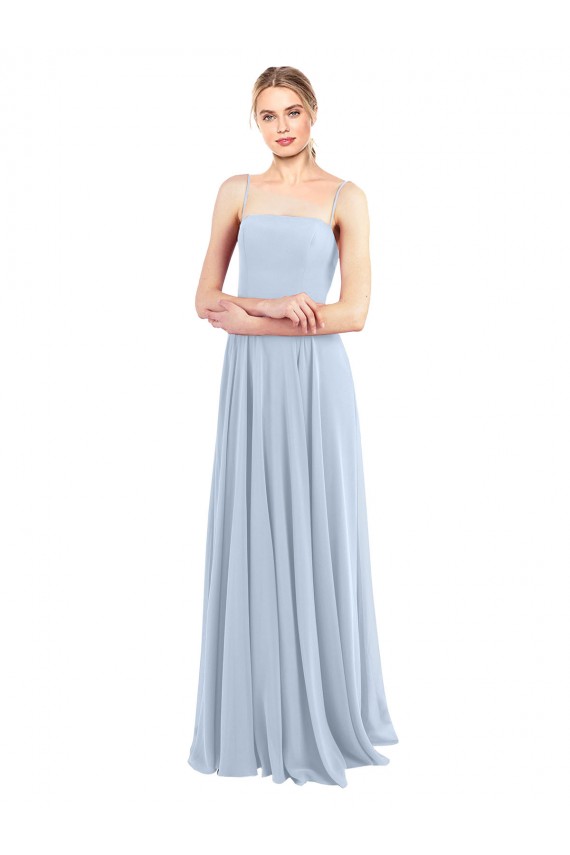 Soft Chiffon Low Back Long Spaghetti Straps Light Sky Blue A-Line Bridesmaid Dress Plymouth
