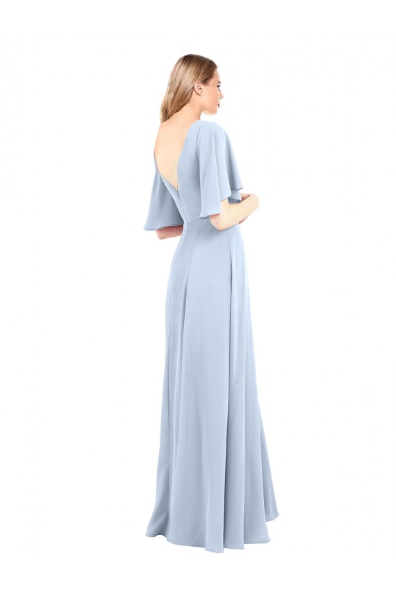 Chiffon V-Back Long V-Neck Light Sky Blue A-Line Bridesmaid Dress / Evening Dress Plymouth