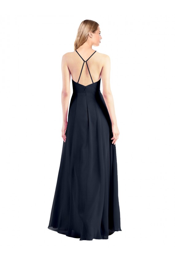 Soft Chiffon Criss Cross Back Long V-Neck A-Line Prom Dress / Bridesmaid Dress Plymouth