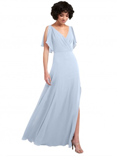 Soft Chiffon V-Back Long V-Neck Light Sky Blue A-Line Bridesmaid Dresses Plymouth