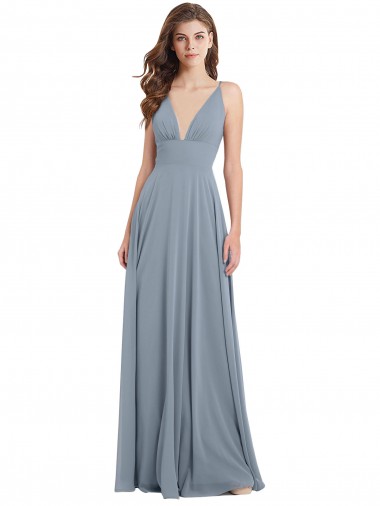 Chiffon V-Back Long V-Neck A-Line Bridesmaid Dress / Evening Gowns Plymouth