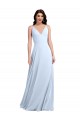 Soft Chiffon Keyhole Back Long V-Neck Light Sky Blue A-Line Evening Dress / Bridesmaid Dress Plymouth
