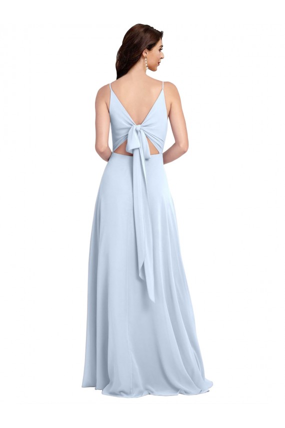 Soft Chiffon Keyhole Back Long V-Neck Light Sky Blue A-Line Evening Dress / Bridesmaid Dress Plymouth