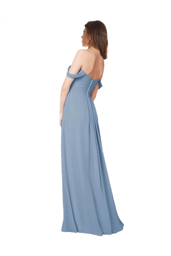 Chiffon Low Back Sleeveless Sweetheart Dusty Blue A-Line Wedding Party Dress Plymouth
