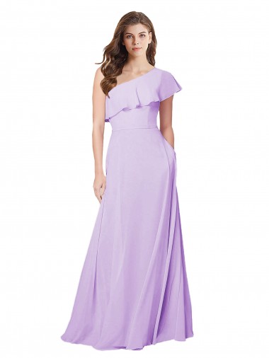 Soft Chiffon Long One Shoulder Lilac A-Line Bridesmaid Dress Plymouth