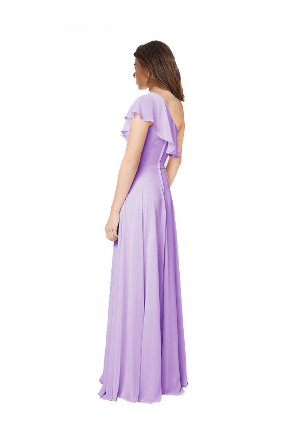 Soft Chiffon Long One Shoulder Lilac A-Line Bridesmaid Dress Plymouth