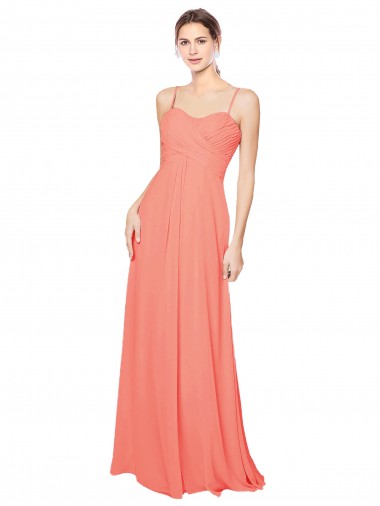 Soft Chiffon Open Back Long Spaghetti Straps Coral A-Line Bridesmaid Dress Plymouth