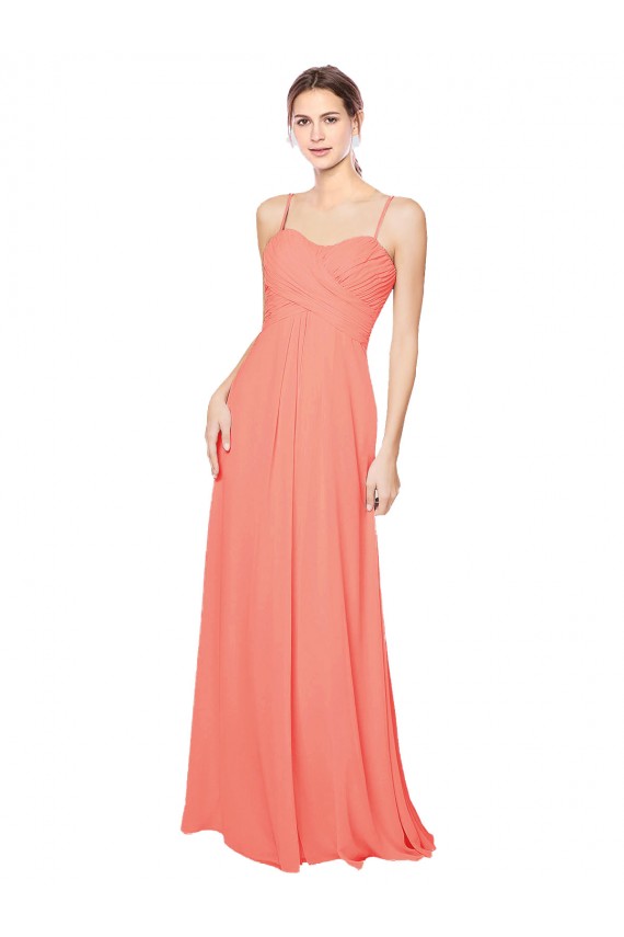 Soft Chiffon Open Back Long Spaghetti Straps Coral A-Line Bridesmaid Dress Plymouth