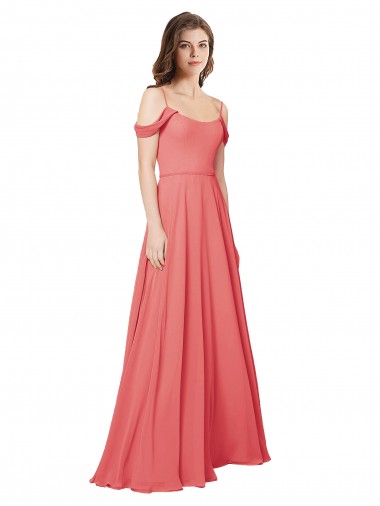 Soft Chiffon Low Back Long Off the Shoulder Desert Rose A-Line Bridesmaid Dress Plymouth