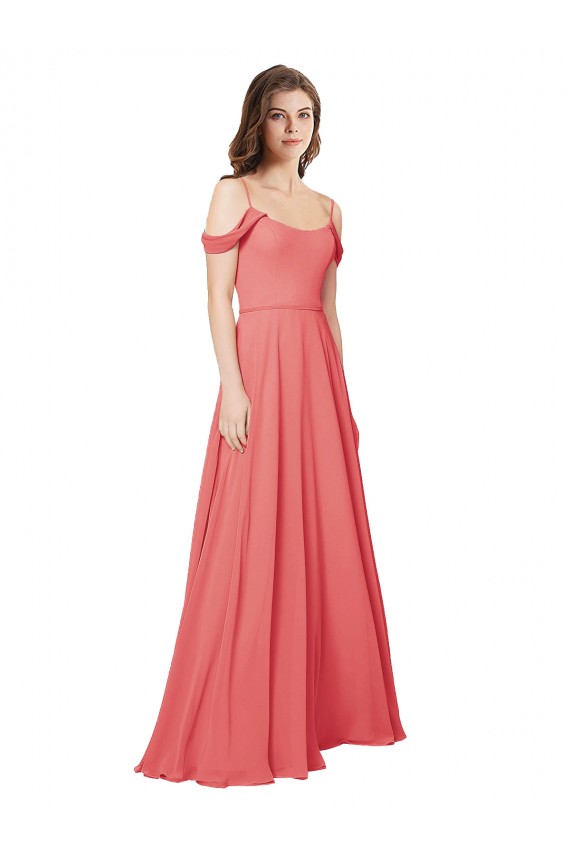 Soft Chiffon Low Back Long Off the Shoulder Desert Rose A-Line Bridesmaid Dress Plymouth