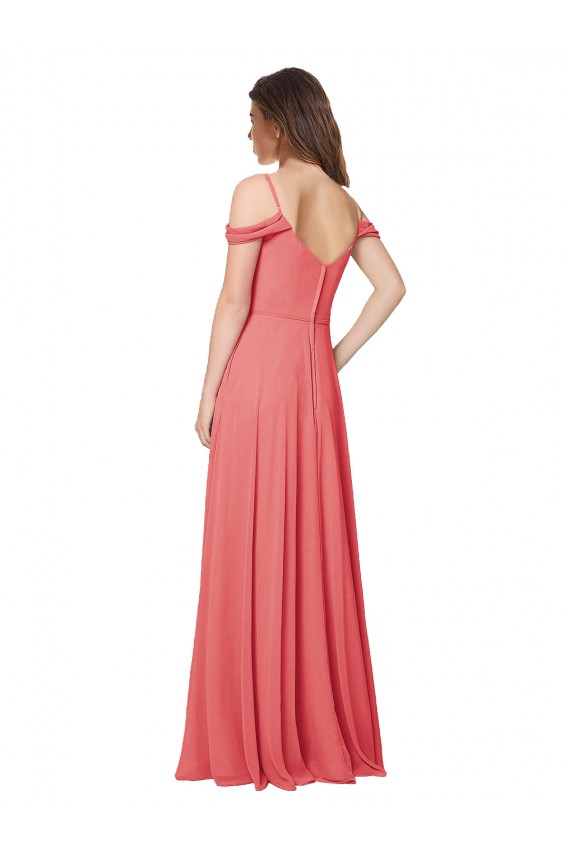 Soft Chiffon Low Back Long Off the Shoulder Desert Rose A-Line Bridesmaid Dress Plymouth