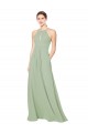 Soft Chiffon Keyhole Back Long Halter Neck Smoke Green A-Line Bridesmaid Dress Plymouth