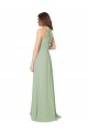 Soft Chiffon Keyhole Back Long Halter Neck Smoke Green A-Line Bridesmaid Dress Plymouth