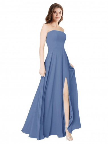 Soft Chiffon Open Back Long Strapless A-Line Formal Dress / Bridesmaid Dress Plymouth