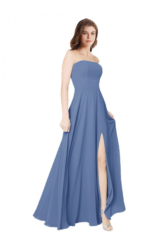 Soft Chiffon Open Back Long Strapless A-Line Formal Dress / Bridesmaid Dress Plymouth