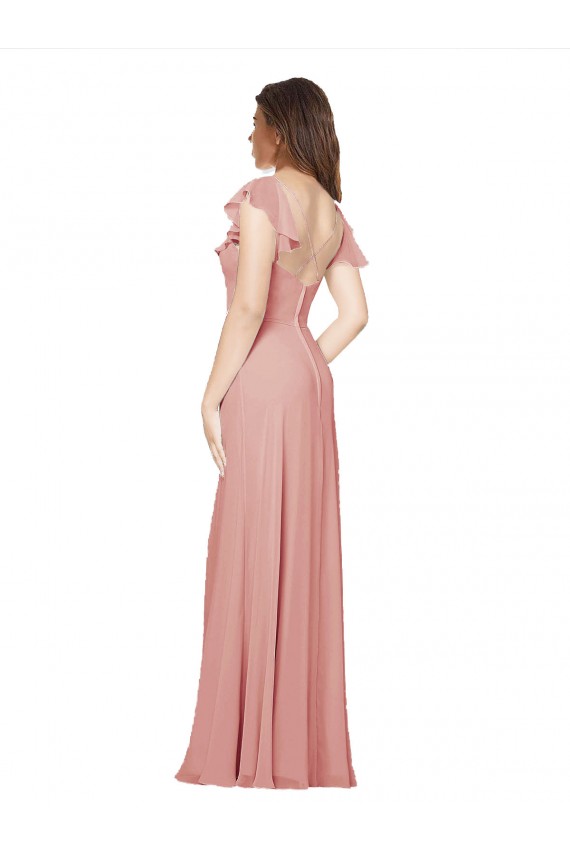 Chiffon Criss Cross Back Long V-Neck Bliss Pink A-Line Bridesmaid Dress / Evening Dress Plymouth