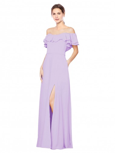 Soft Chiffon Low Back Long Off the Shoulder Lilac A-Line Bridesmaid Dress Plymouth