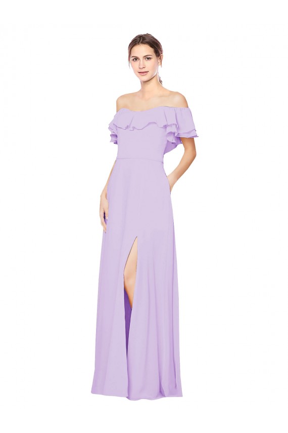 Soft Chiffon Low Back Long Off the Shoulder Lilac A-Line Bridesmaid Dress Plymouth