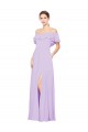 Soft Chiffon Low Back Long Off the Shoulder Lilac A-Line Bridesmaid Dress Plymouth