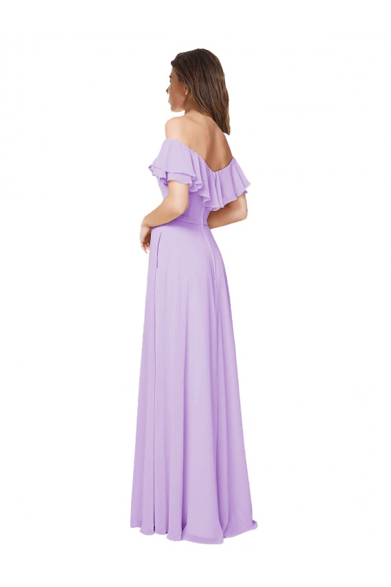 Soft Chiffon Low Back Long Off the Shoulder Lilac A-Line Bridesmaid Dress Plymouth