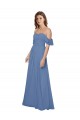 Soft Chiffon Open Back Long Off the Shoulder Windsor Blue A-Line Bridesmaid Dress Plymouth