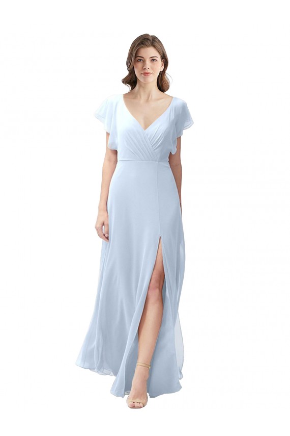 Soft Chiffon Open Back Long V-Neck A-Line Bridesmaid Dress / Formal Dress Plymouth