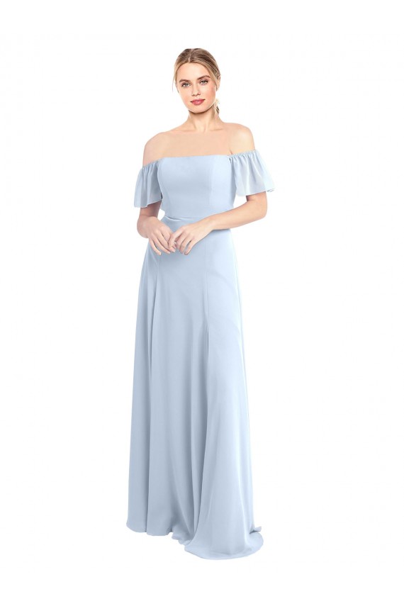 Soft Chiffon V-Back Long Off the Shoulder A-Line Formal Dress / Bridesmaid Dress Plymouth