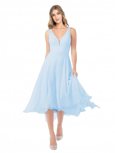Soft Chiffon Keyhole Back Midi Length V-Neck A-Line Bridesmaid Dress Plymouth