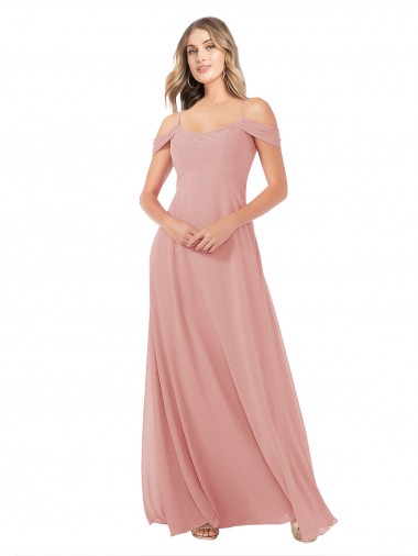 Soft Chiffon Long Off the Shoulder Bliss Pink A-Line Bridal Party Dress Plymouth