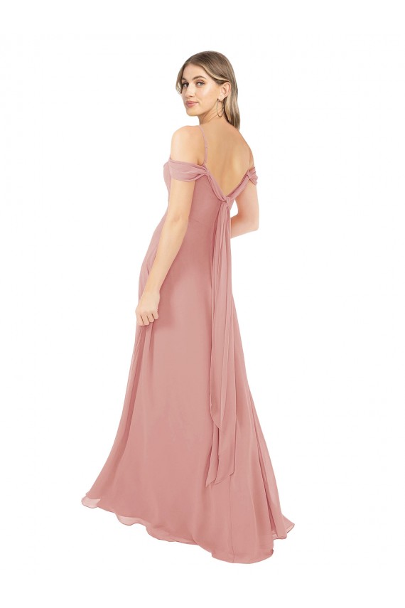 Soft Chiffon Long Off the Shoulder Bliss Pink A-Line Bridal Party Dress Plymouth
