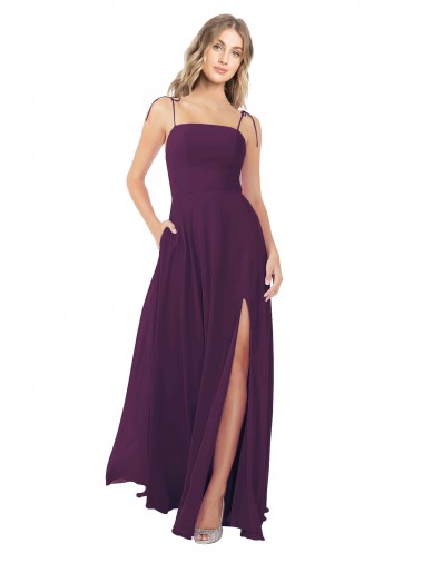 Soft Chiffon Keyhole Back Long Spaghetti Straps A-Line Bridesmaid Dress Plymouth