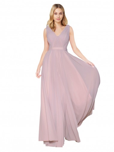 Soft Chiffon V-Back Long V-Neck Primrose A-Line Formal Evening Gown / Prom Dress / Bridesmaid Dress Plymouth