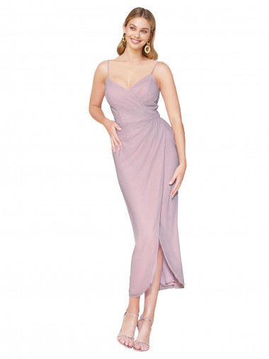 Soft Chiffon V-Back Knee Length Spaghetti Straps Mermaid High Low Evening Gown / Prom Dress / Bridesmaid Dress Plymouth