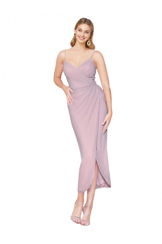 Soft Chiffon V-Back Knee Length Spaghetti Straps Mermaid High Low Evening Gown / Prom Dress / Bridesmaid Dress Plymouth