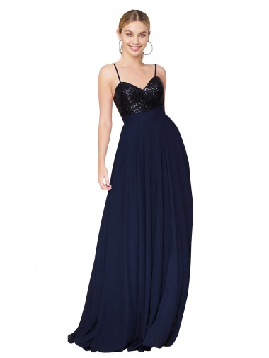 Soft Chiffon & Sequin Long Spaghetti Straps A-Line Semi Formal Evening Dress / Prom Dress / Bridesmaid Dress Plymouth