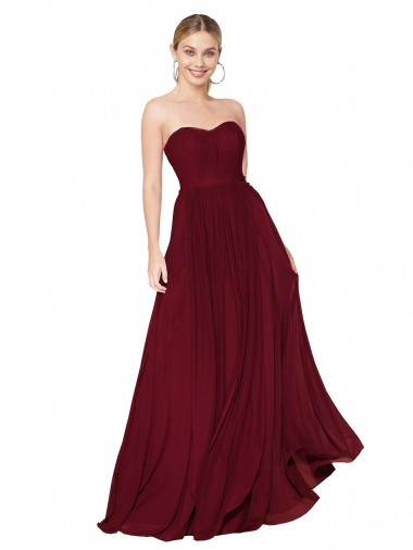 Soft Chiffon Sleeveless Sweetheart Burgundy A-Line Formal Evening Gown / Prom Dress / Bridesmaid Dress Plymouth