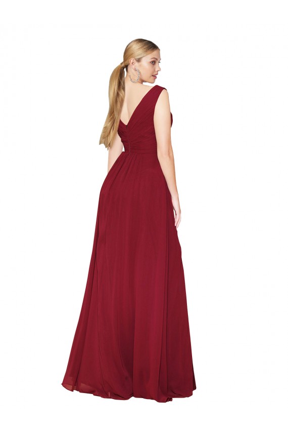 Soft Chiffon V-Back Long V-Neck A-Line Black Tie Evening Gown / Prom Dress / Bridesmaid Dress Plymouth