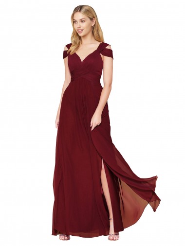 Soft Chiffon Long Sweetheart Burgundy A-Line Formal Evening Gown / Prom Dress / Bridesmaid Dress Plymouth