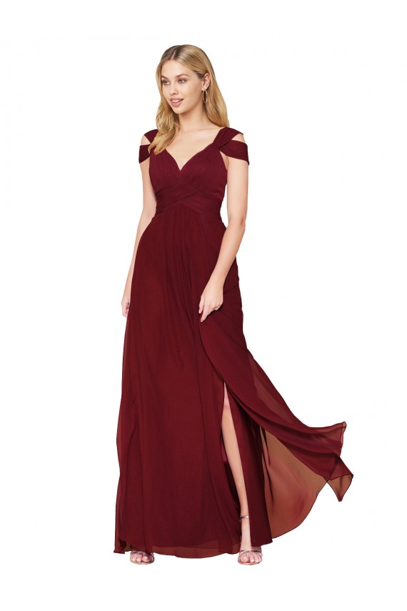 Soft Chiffon Long Sweetheart Burgundy A-Line Formal Evening Gown / Prom Dress / Bridesmaid Dress Plymouth