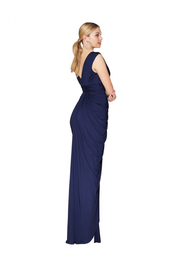 Soft Chiffon V-Back Long V-Neck Dark Navy Mermaid Formal Evening Gown / Prom Dress / Bridesmaid Dress Plymouth