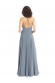 Soft Chiffon V-Back Long Halter Neck Dusty Blue A-Line Bridesmaid Dress Plymouth
