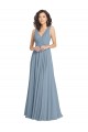 Soft Chiffon V-Back Long V-Neck Dusty Blue A-Line Bridesmaid Dress Plymouth