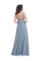 Soft Chiffon V-Back Long V-Neck Dusty Blue A-Line Bridesmaid Dress Plymouth