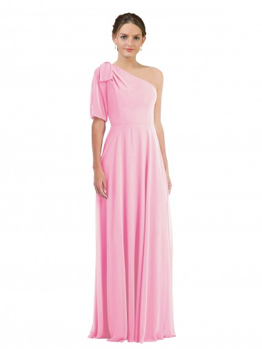 Soft Chiffon Long One Shoulder Barely Pink Trumpet Semi Formal Evening Dress / Bridesmaid Dress Plymouth