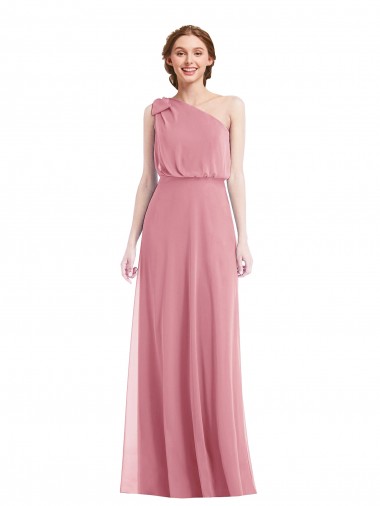 Soft Chiffon Long One Shoulder Skin Pink A-Line Semi Formal Evening Dress / Bridesmaid Dress Plymouth