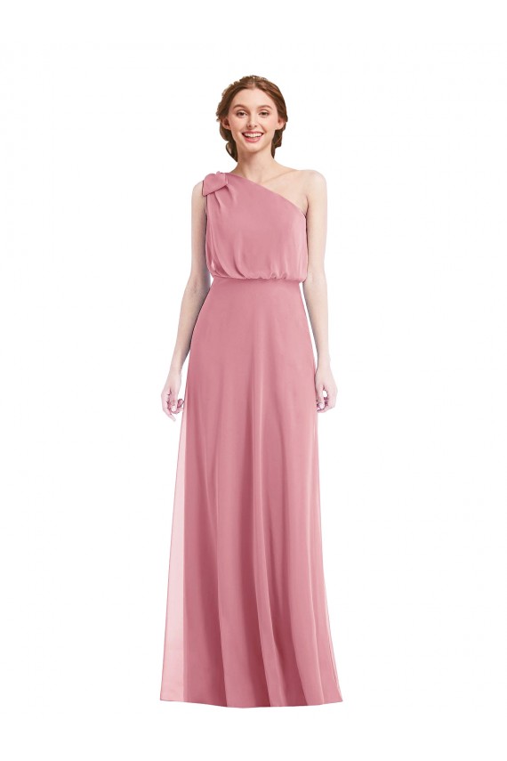 Soft Chiffon Long One Shoulder Skin Pink A-Line Semi Formal Evening Dress / Bridesmaid Dress Plymouth