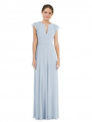 Soft Chiffon V-Back Long Bateau Neck A-Line Formal Evening Gown / Bridesmaid Dress Plymouth