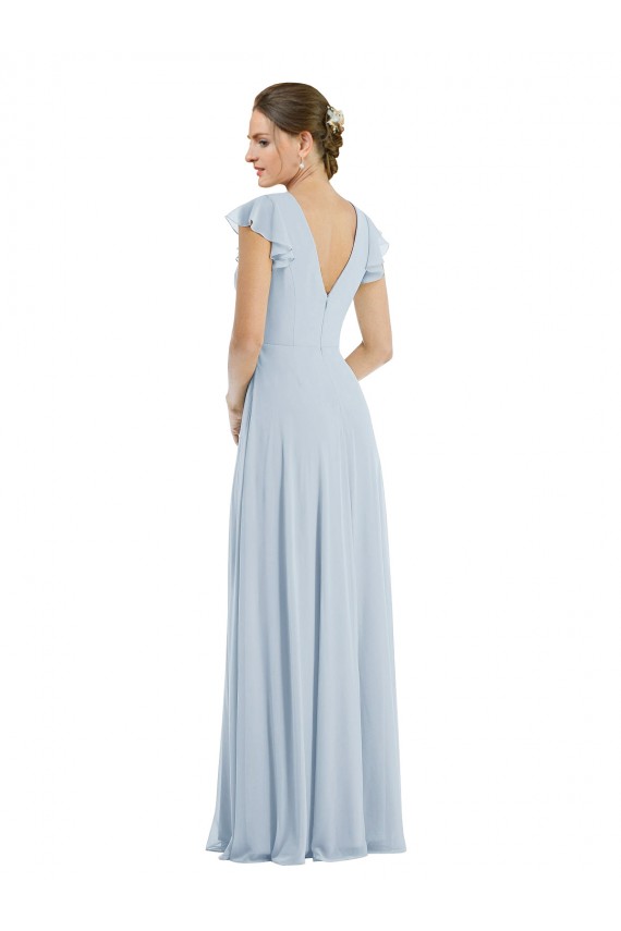 Soft Chiffon V-Back Long Bateau Neck A-Line Formal Evening Gown / Bridesmaid Dress Plymouth