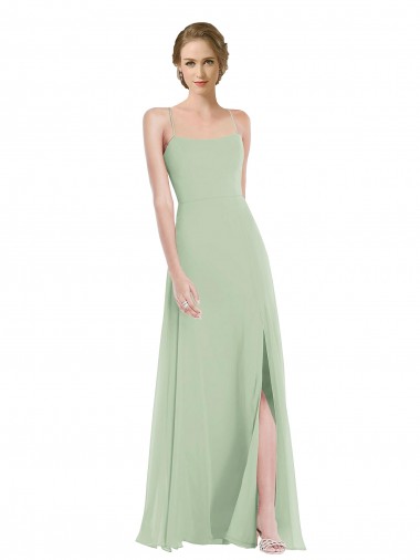 Soft Chiffon Criss Cross Back Long Scoop Neck A-Line Semi Formal Evening Dress / Bridesmaid Dress Plymouth