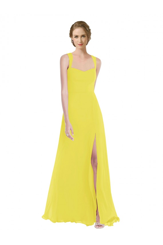 Soft Chiffon Long Spaghetti Straps Yellow A-Line Semi Formal Evening Dress / Bridesmaid Dress Plymouth